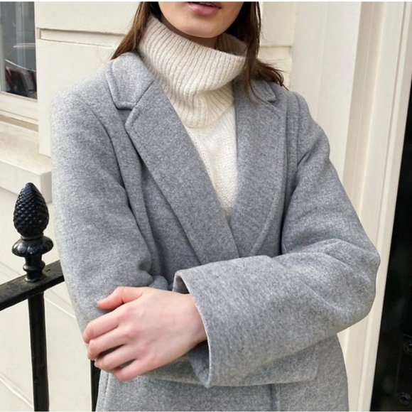Aritzia BABATON Stedman Coat Wool Heather Light Grey Long Pea Jacket L Large - Picture 5 of 16